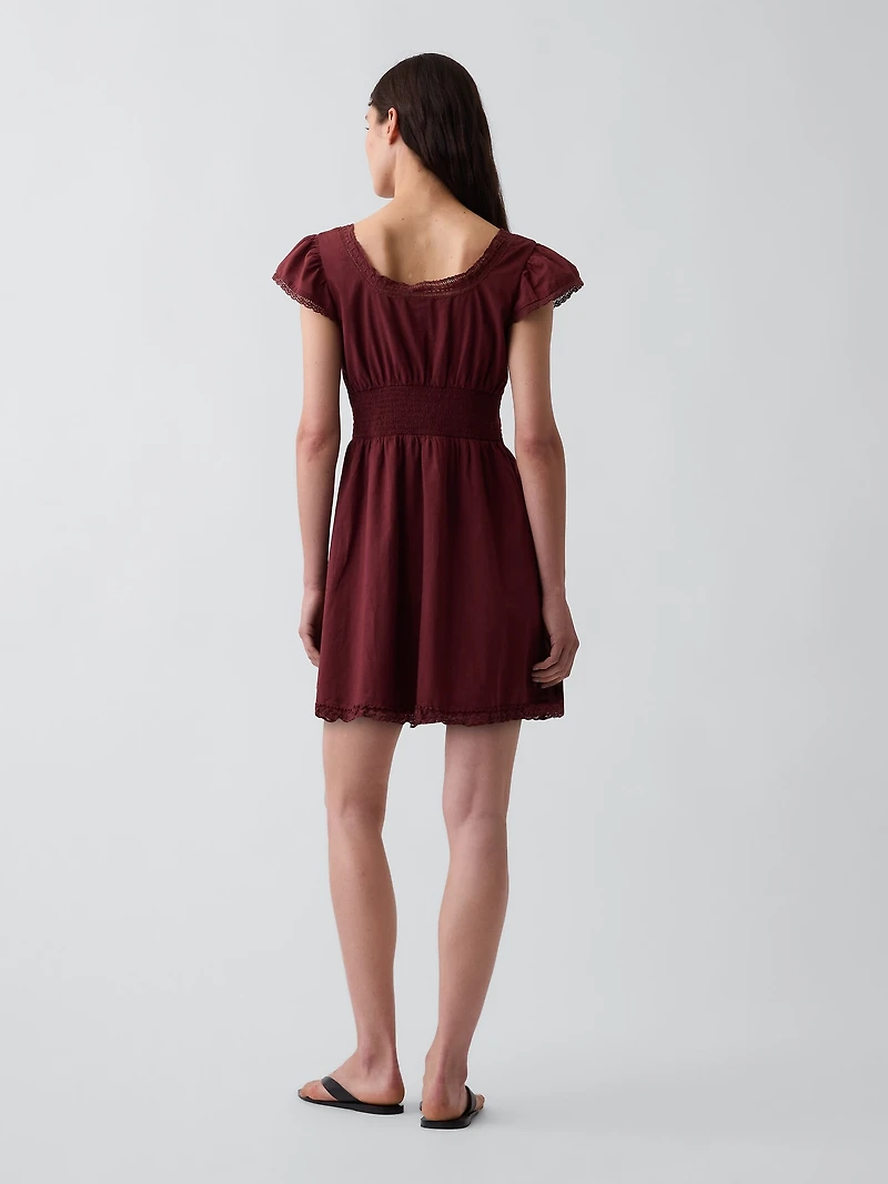 Scoop Neck Lace-Trim Mini Dress