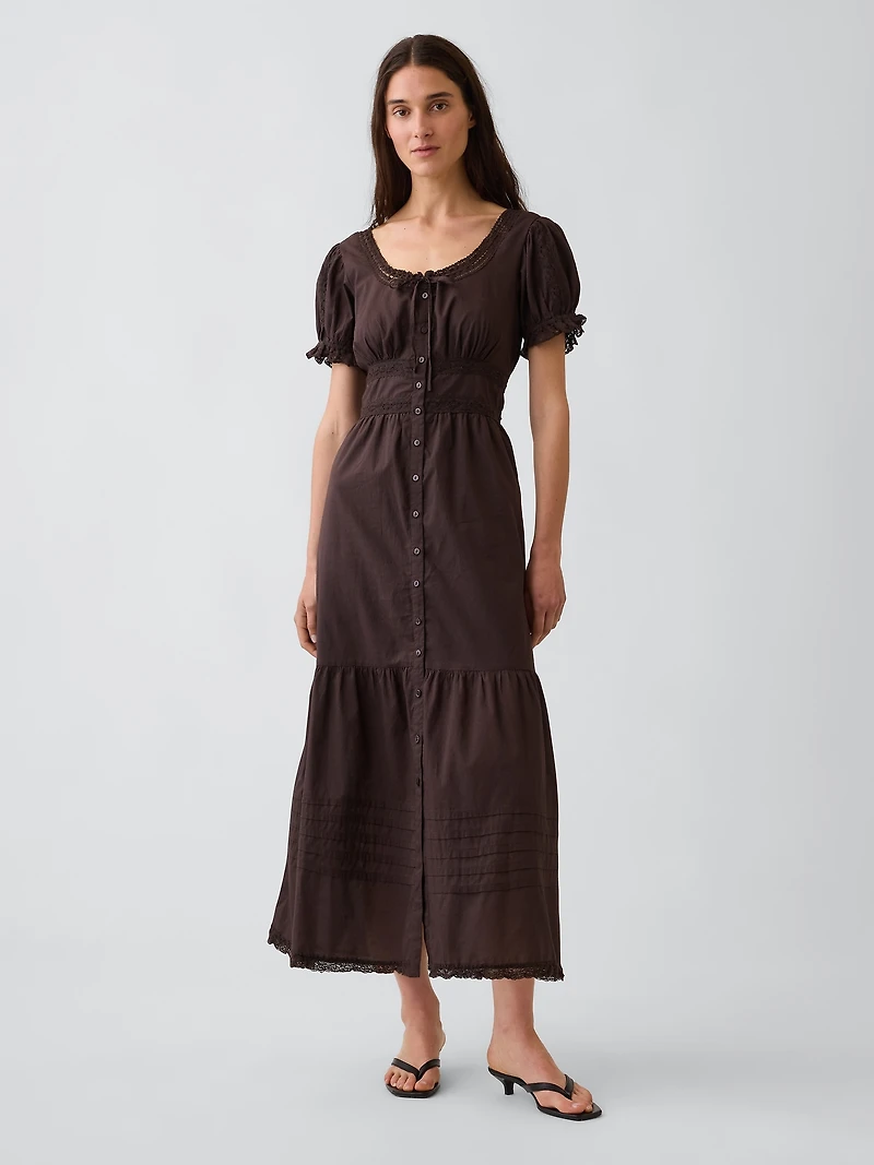 Scoop-Neck Lace-Trim Tiered Maxi Dress