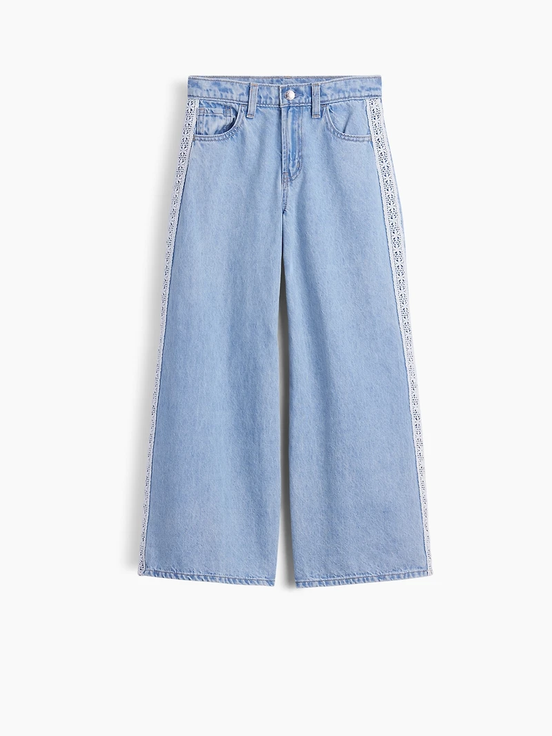 Kids Low Rise Lace-Trim Baggy Jeans