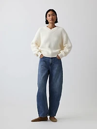 100% Cotton Oversized Shaker V-Neck Sweater
