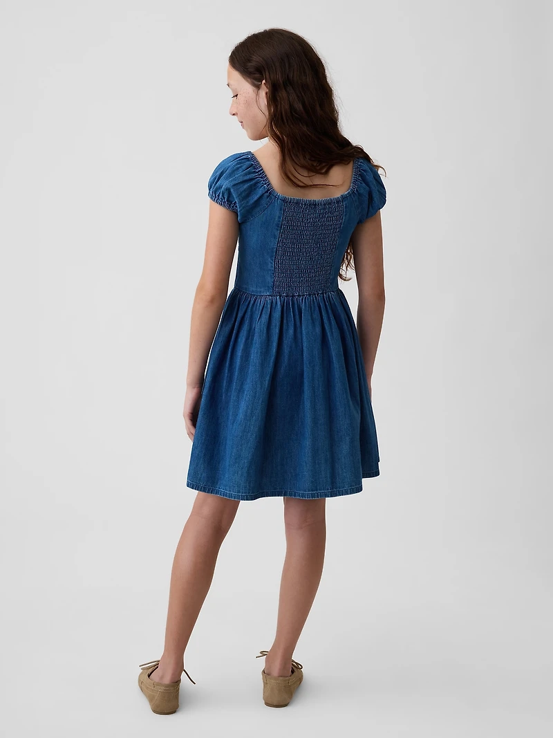 Kids Denim Puff-Sleeve Mini Dress