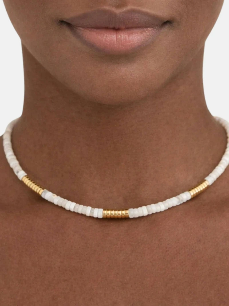 Admiral Row Beaded Mother of Pearl and Gold Necklace