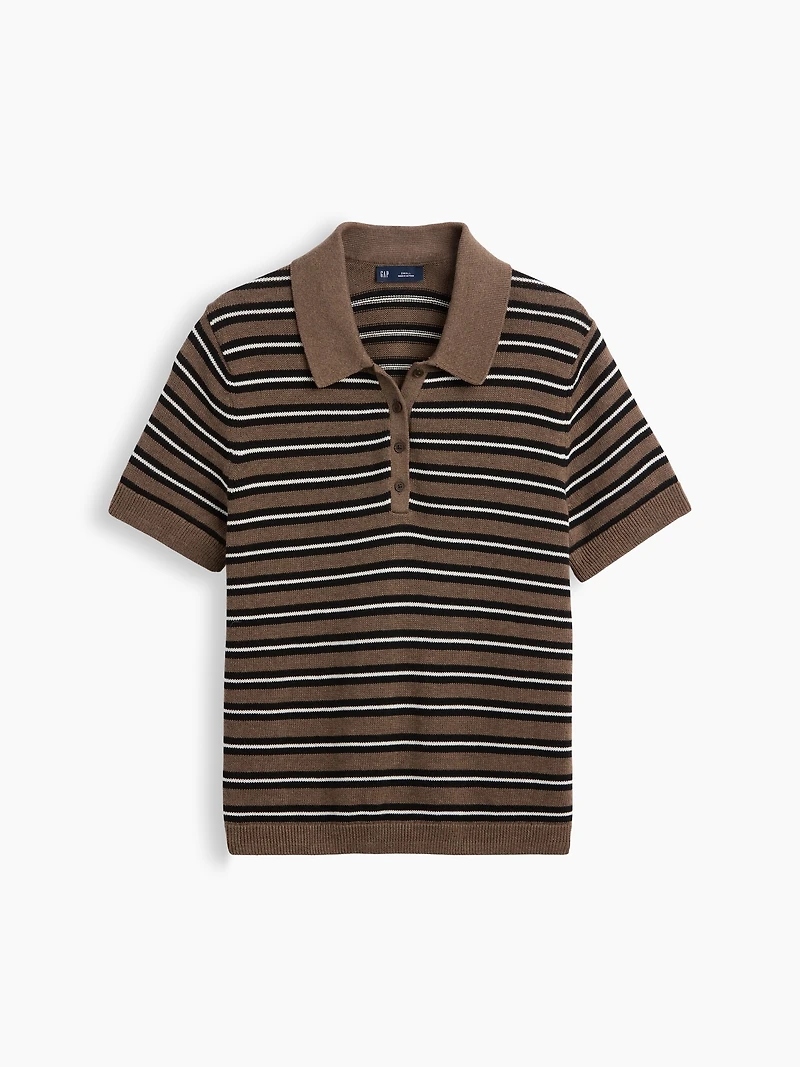 100% Cotton Stripe Polo Sweater Shirt