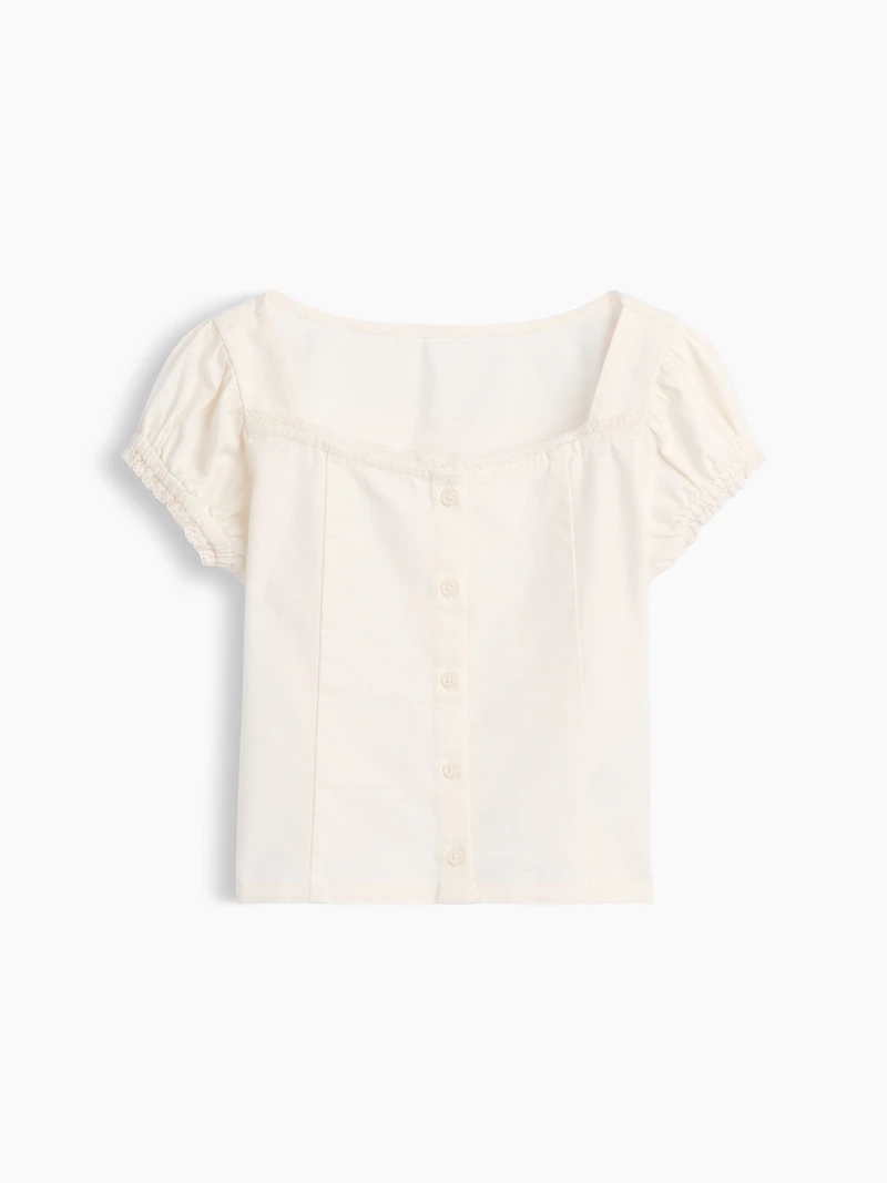 Lace-Trim Button-Front Top
