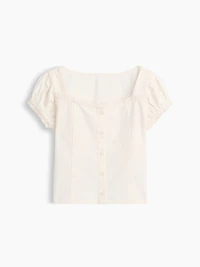 Lace-Trim Button-Front Top