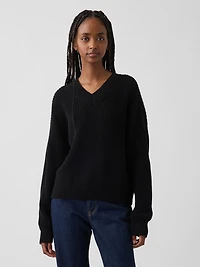 100% Cotton Oversized Shaker V-Neck Sweater