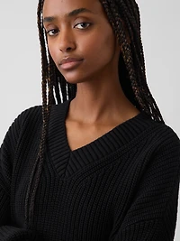 100% Cotton Oversized Shaker V-Neck Sweater