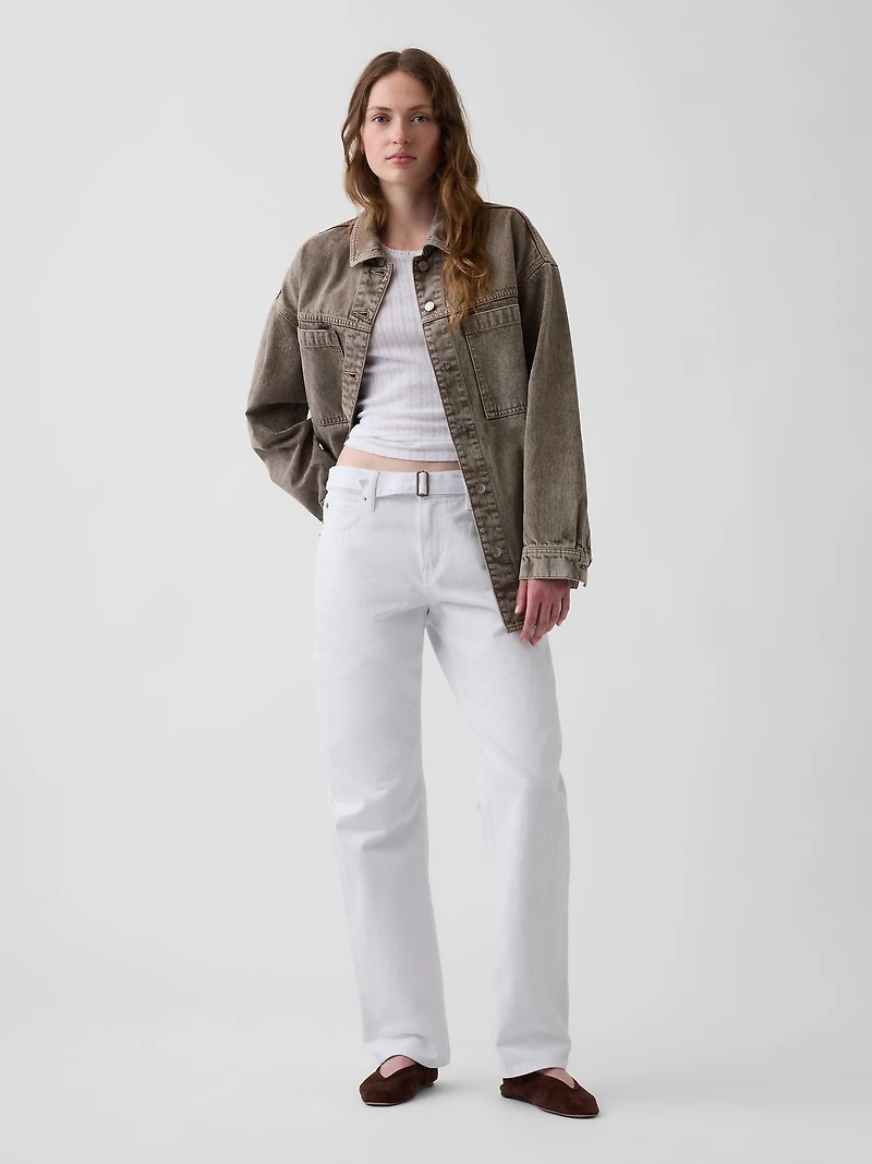 Mid Rise Belted Straight Taper Jeans