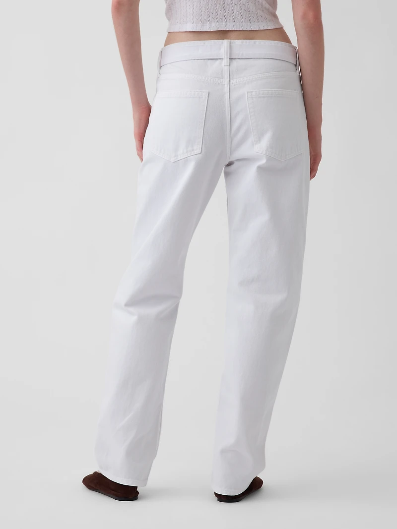 Mid Rise Belted Straight Taper Jeans
