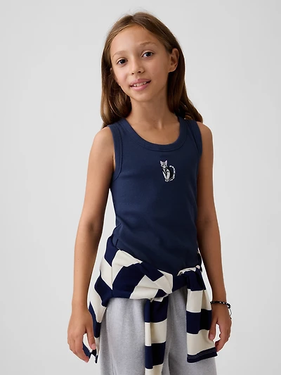 Kids Rib Embroidered Graphic Tank Top