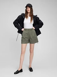 High Rise Pleated Khaki Shorts