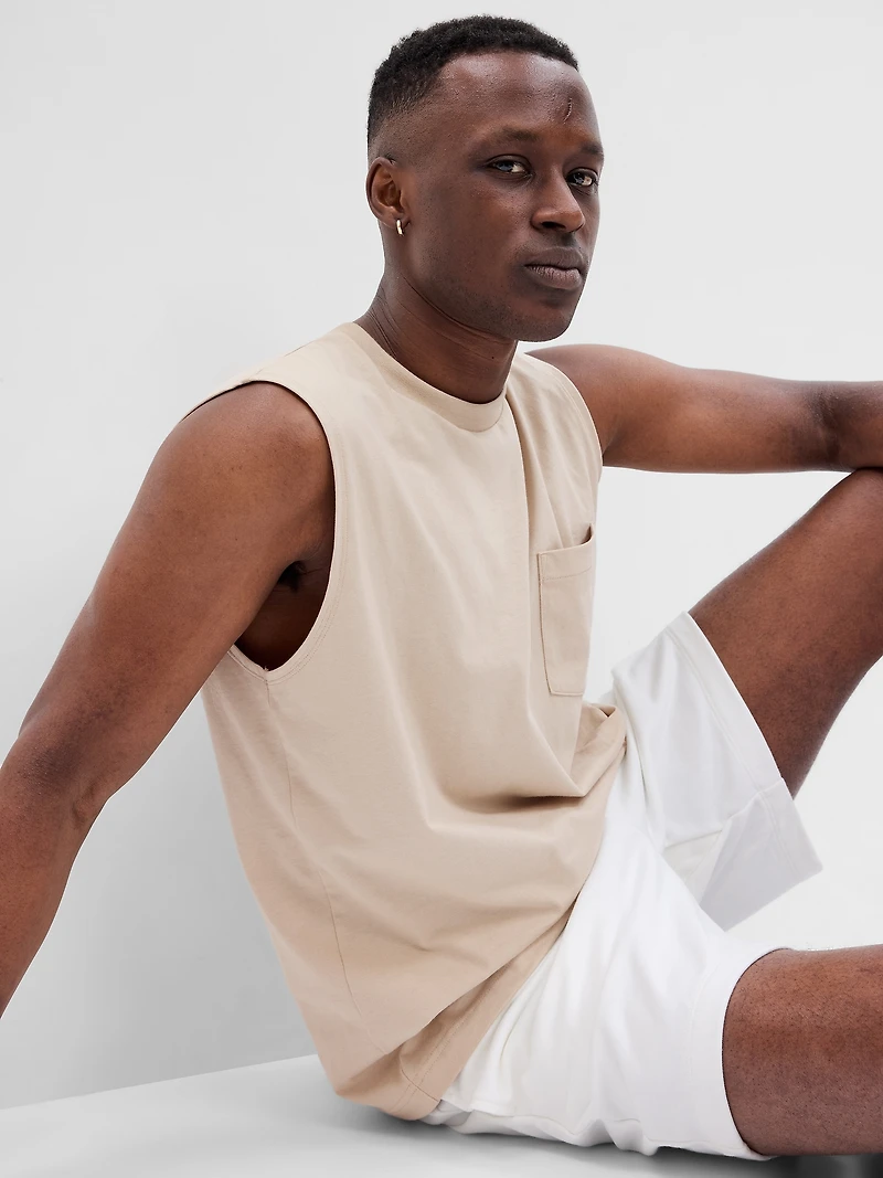 Organic Cotton Muscle Sleeveless Pocket T-Shirt