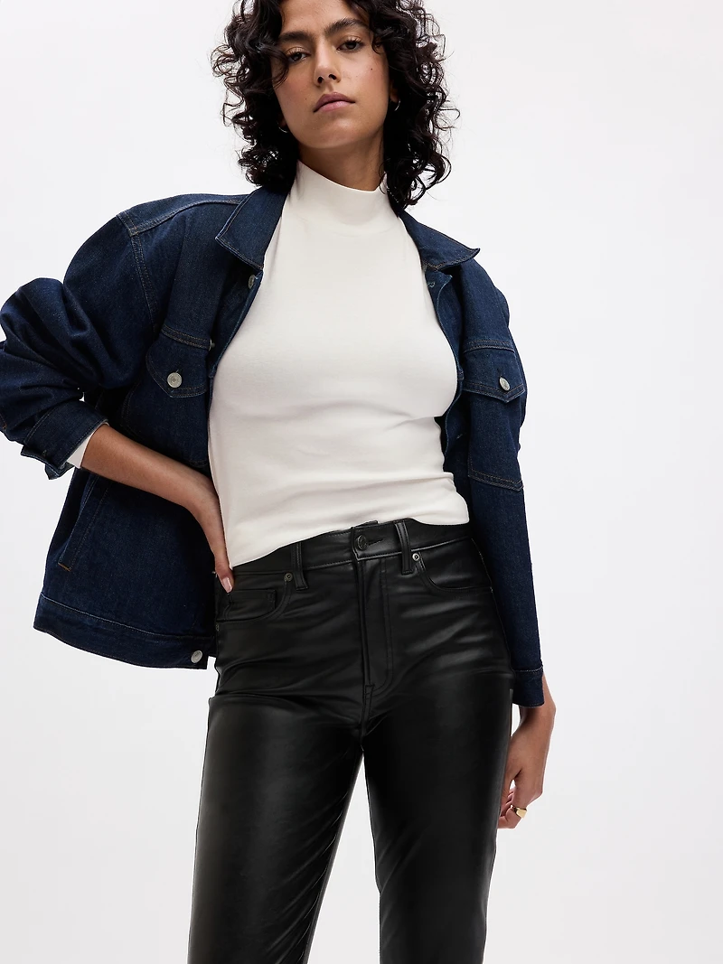 High Rise Vegan Leather Vintage Slim Pants