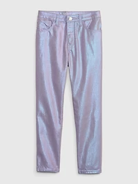 Kids Mid Rise Metallic Coated Denim Girlfriend Jeans