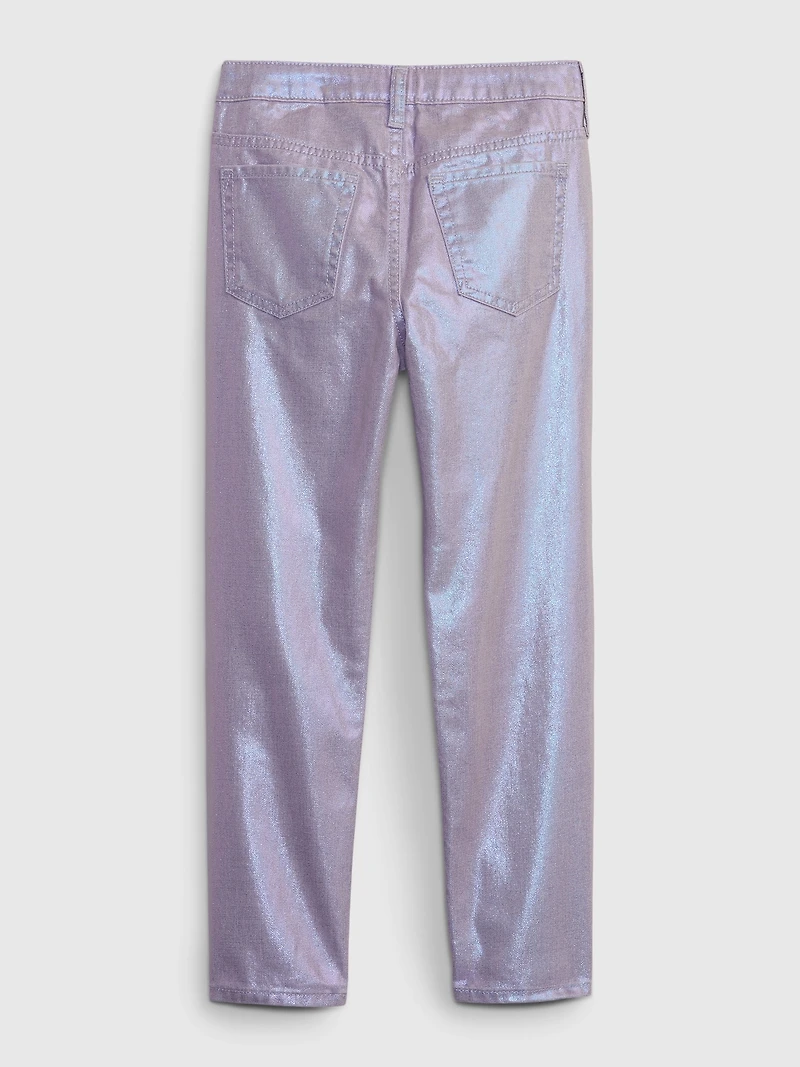 Kids Mid Rise Metallic Coated Denim Girlfriend Jeans
