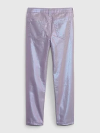 Kids Mid Rise Metallic Coated Denim Girlfriend Jeans