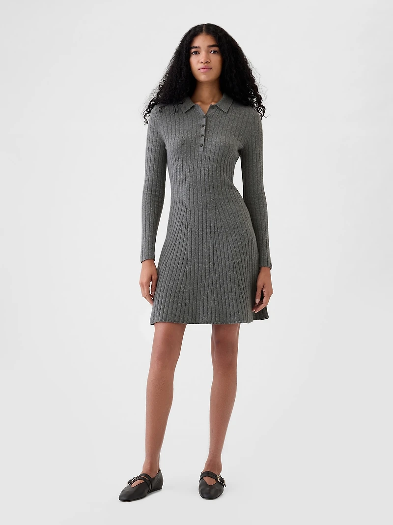 CashSoft Polo Shirt Sweater Mini Dress