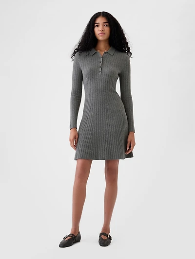 CashSoft Polo Shirt Sweater Mini Dress