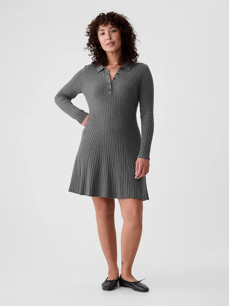 CashSoft Polo Shirt Sweater Mini Dress
