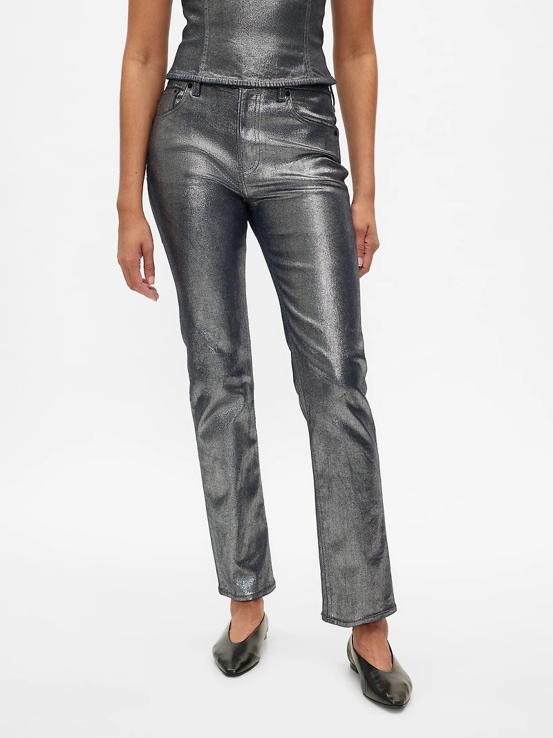 High Rise Metallic '90s Straight Jeans
