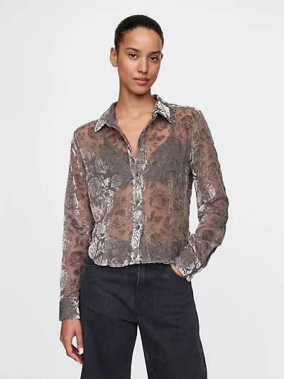 Recycled Velvet Crop Shirt