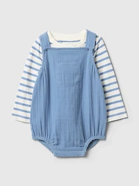 Ensemble avec salopette en gaze à effet froissé pour Bébé