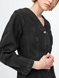 Barrel-Sleeve Denim Mini Dress
