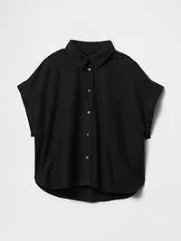 Linen-Blend Crop Shirt