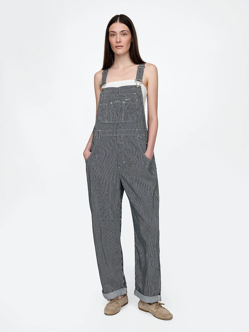 Denim Stripe Loose Overalls