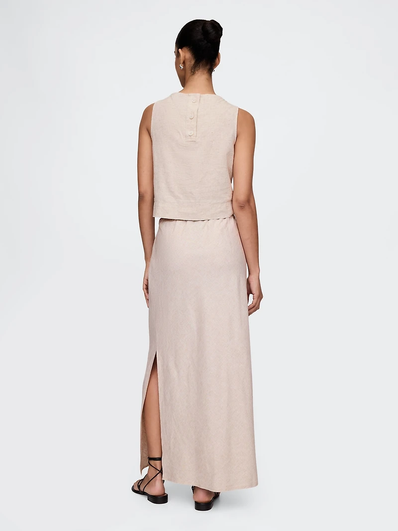 Linen-Blend Midi Skirt