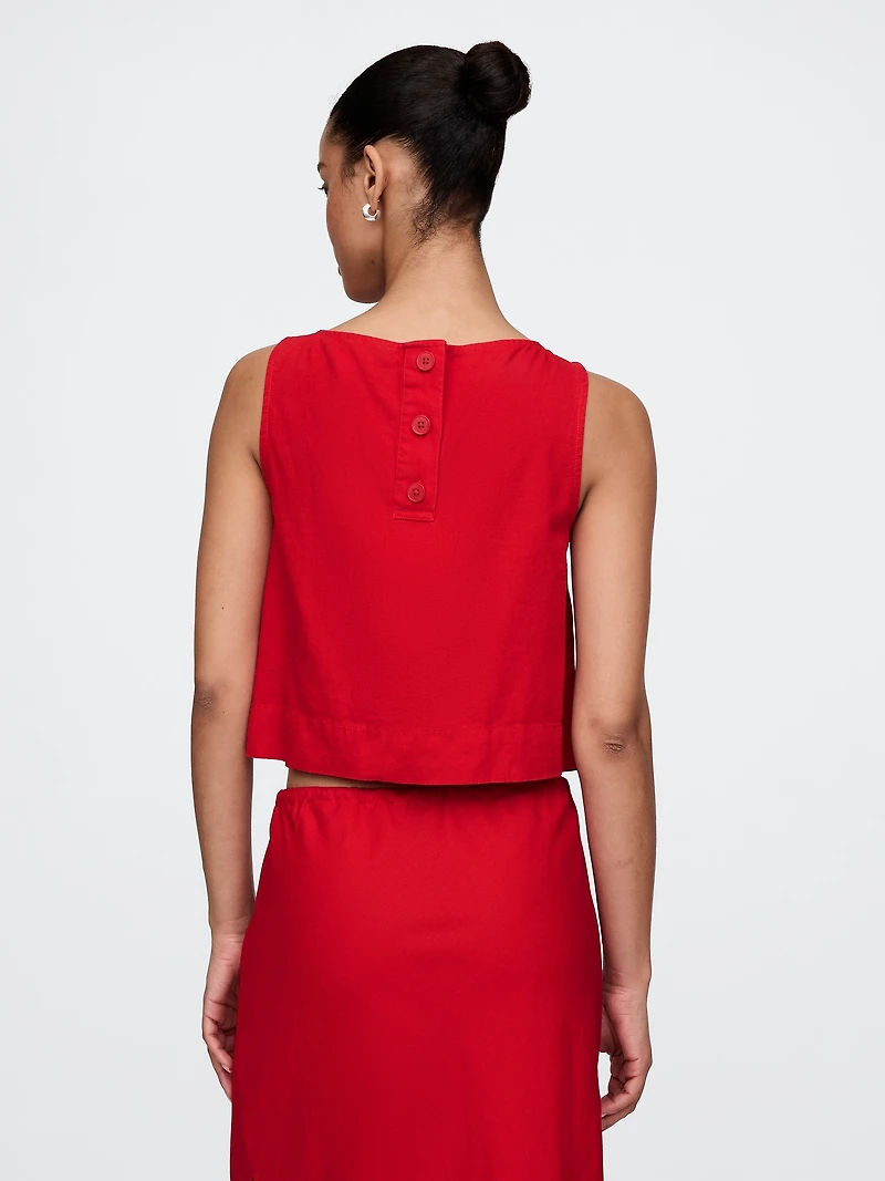 Linen-Blend Crop Shell Tank Top
