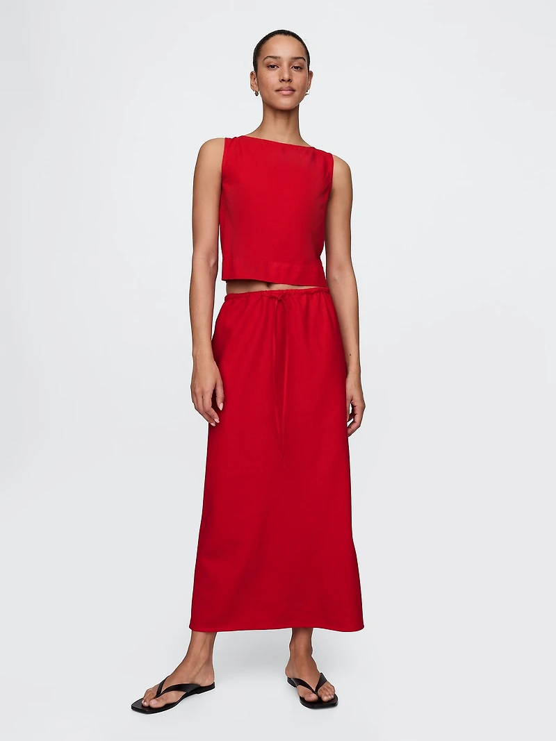 Linen-Blend Crop Shell Tank Top