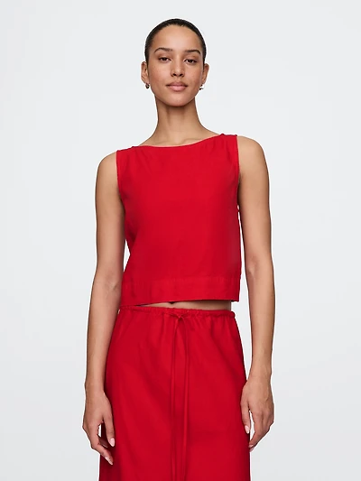 Linen-Blend Crop Shell Tank Top