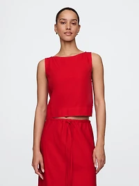 Linen-Blend Crop Shell Tank Top