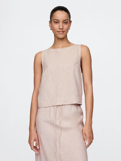 Linen-Blend Crop Shell Tank Top