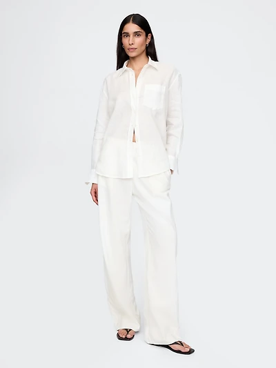 Linen-Blend Easy Wide-Hem Pants