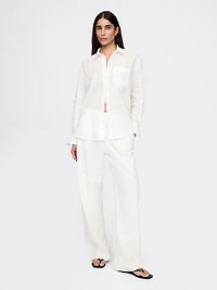 Linen-Blend Easy Wide-Hem Pants