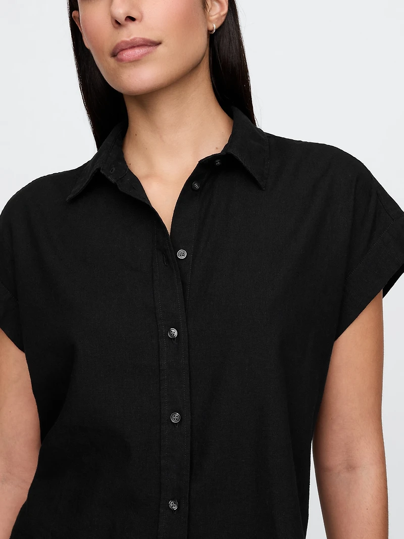 Linen-Blend Crop Shirt