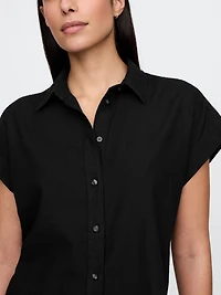 Linen-Blend Crop Shirt