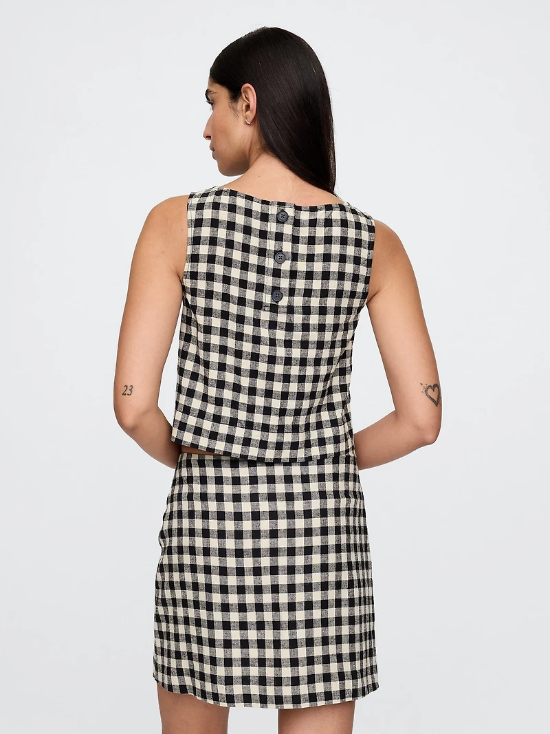 Linen-Blend Crop Shell Tank Top