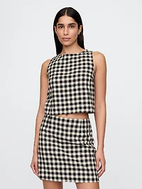 Linen-Blend Crop Shell Tank Top