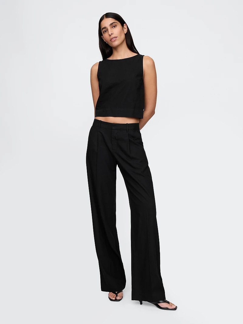 Linen-Blend Crop Shell Tank Top