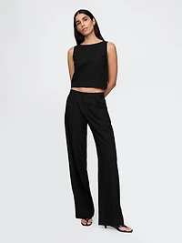 Linen-Blend Crop Shell Tank Top