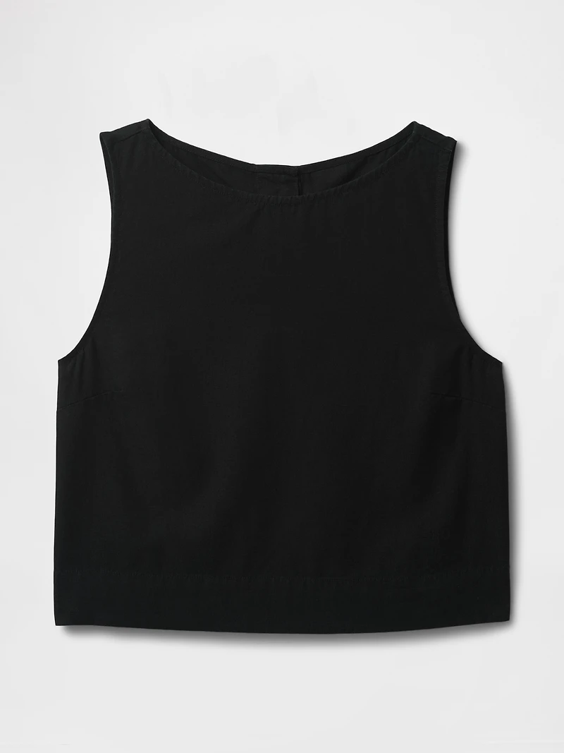 Linen-Blend Crop Shell Tank Top