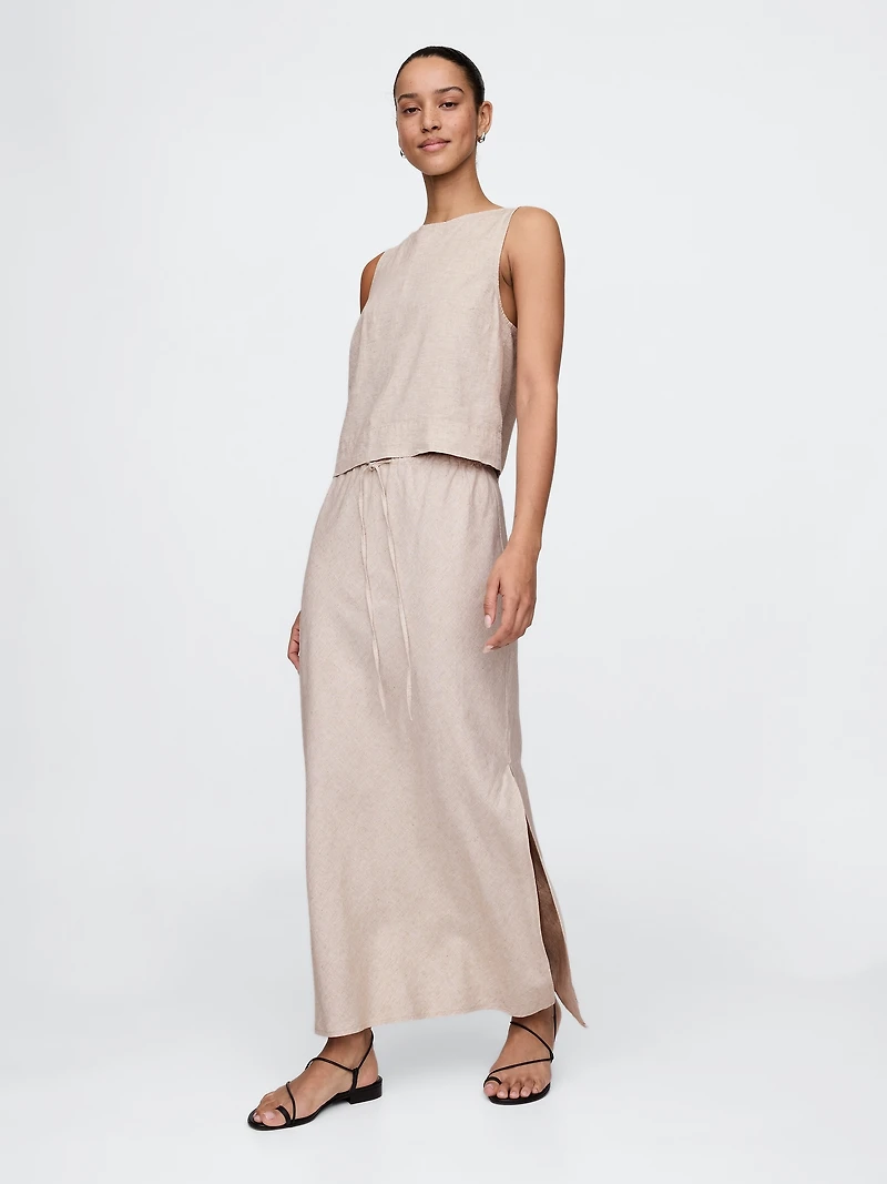 Linen-Blend Crop Shell Tank Top