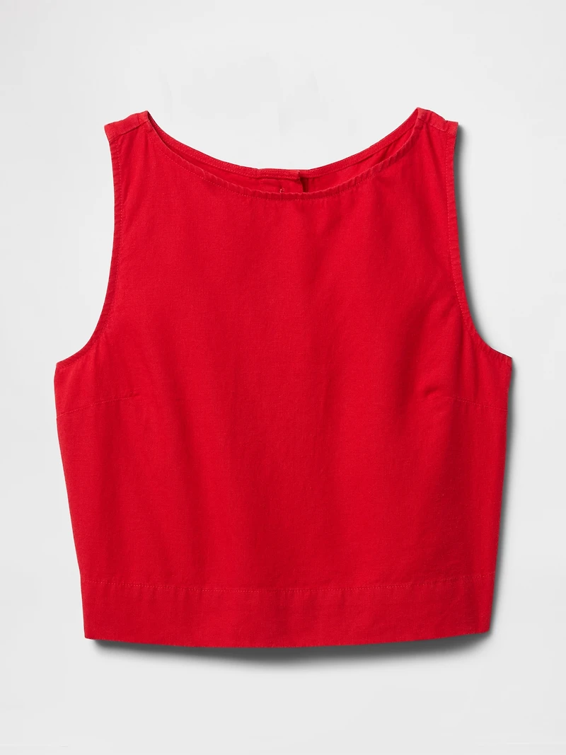 Linen-Blend Crop Shell Tank Top