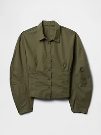 Organic Cotton Poplin Barrel-Sleeve Crop Shirt