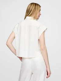 Linen-Blend Crop Shirt