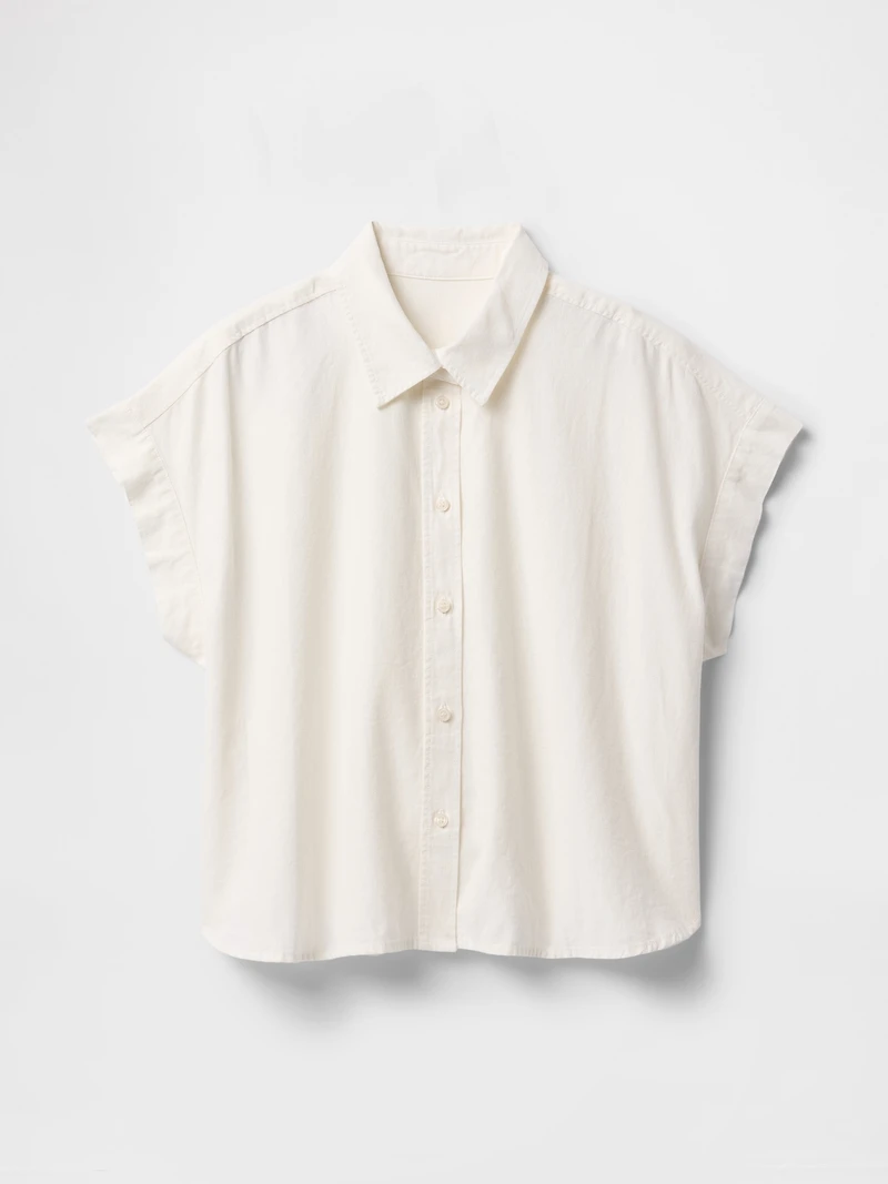 Linen-Blend Crop Shirt