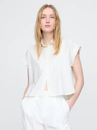 Linen-Blend Crop Shirt
